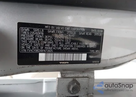 2008 Volvo Xc90 3.2 from USA, damaged, VIN YV4CY982X81473925